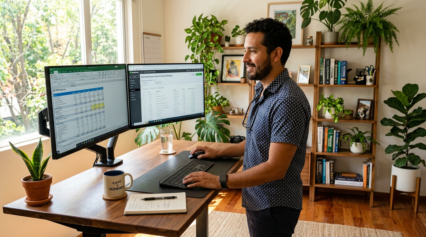 Nearshore virtual bookkeeper reconciling accounts in QuickBooks Online for a small business client