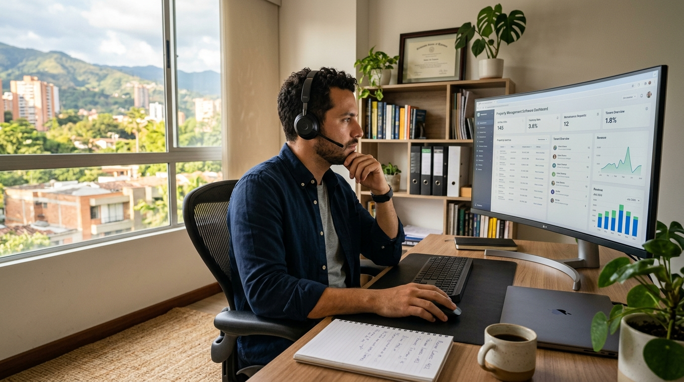 Nearshore virtual assistant in Latin America managing property tasks on software, showing the real-time advantage over offshore virtual assistants.