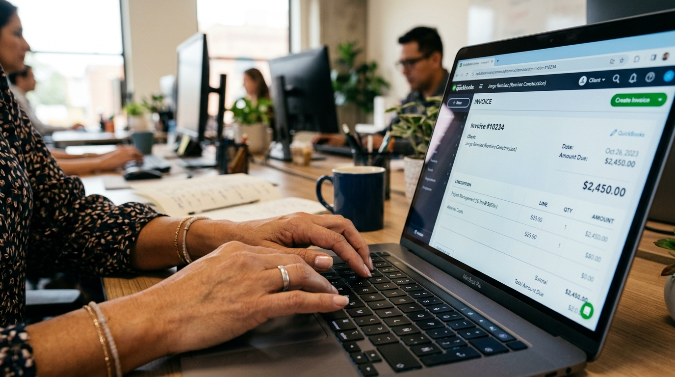 Nearshore ecommerce AP specialist processing vendor invoices in QuickBooks Online with accounts payable workflow visible