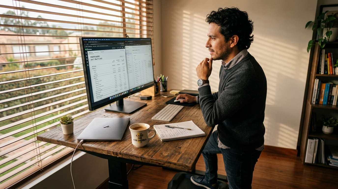 Nearshore ecommerce accountant reviewing QuickBooks P&L report and Shopify dashboard for outsourced accounting client