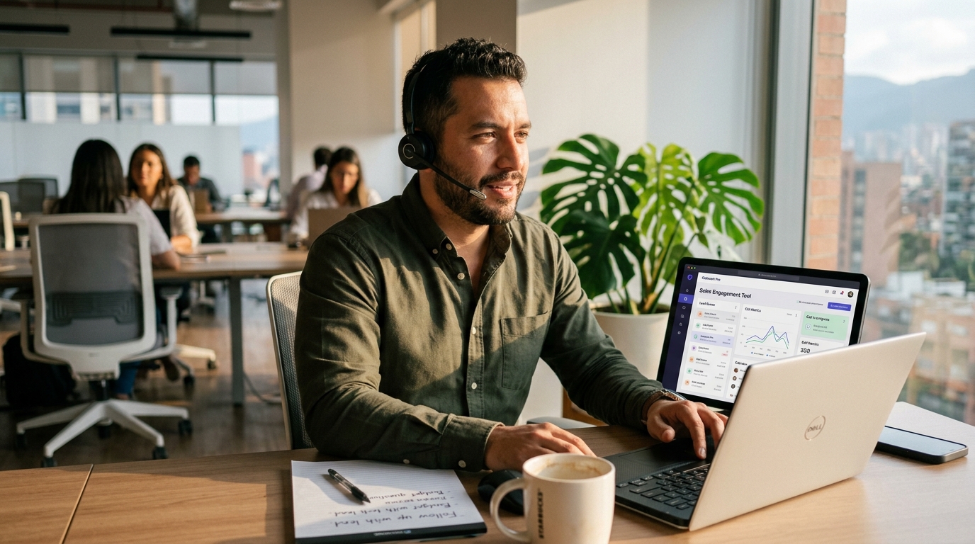Latin American nearshore SDR making outbound sales calls, illustrating outsourced SDR cost and productivity in 2026