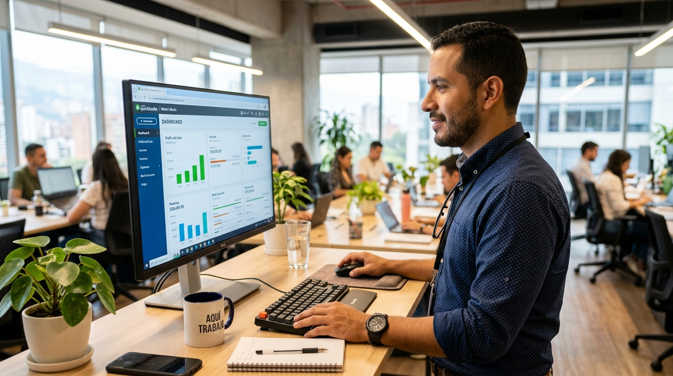 Nearshore bookkeeper reviewing QuickBooks during a Pilot bookkeeping vs Bench accounting comparison 2026