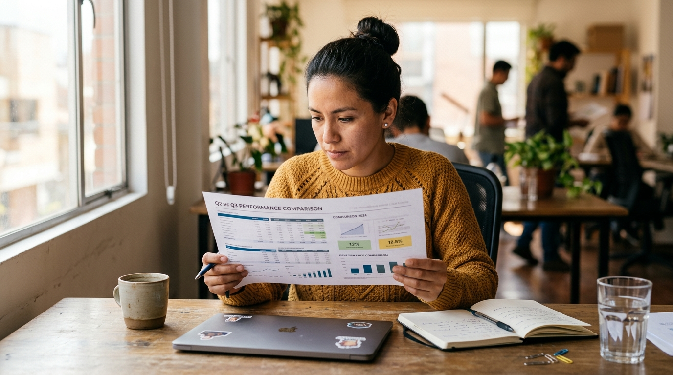 Nearshore VA reviewing VA agency vs freelancer cost comparison document at a home office desk in 2026