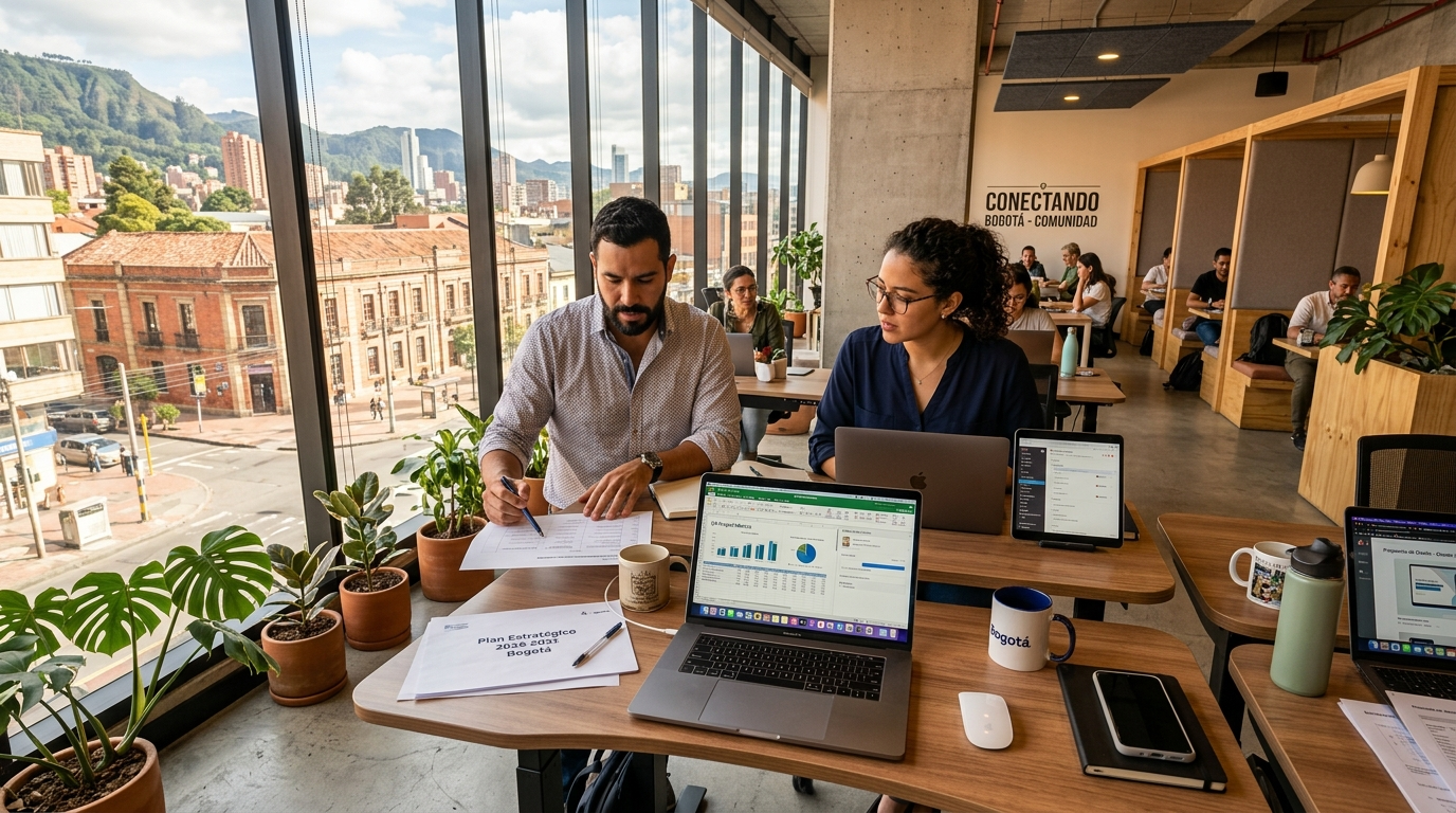 Latin American virtual assistants working at modern coworking space in Colombia — nearshore virtual assistant firms talent base