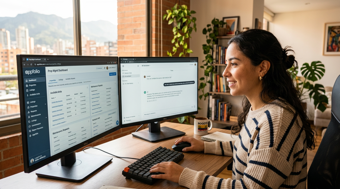 Nearshore VA using AI copilot alongside AppFolio property management software in 2026