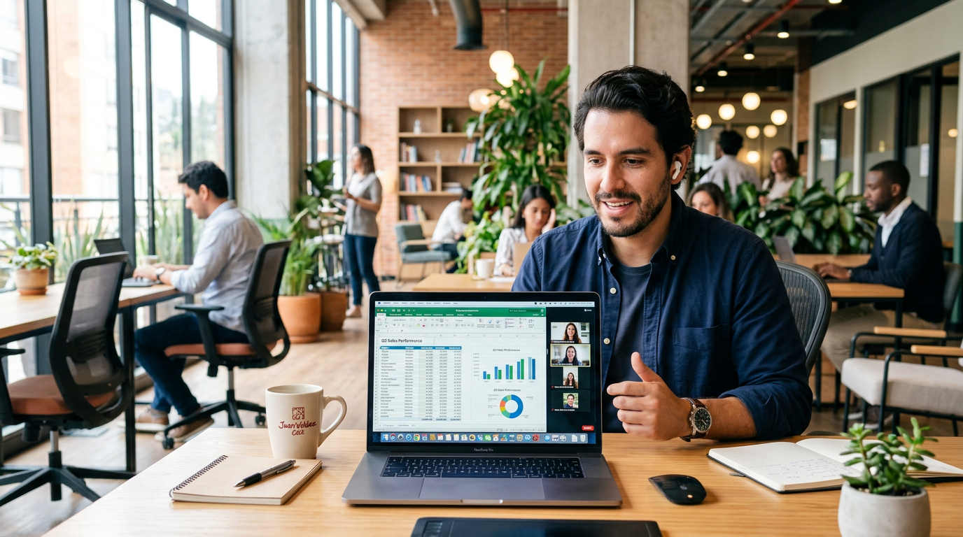 Latin American nearshore bookkeeper on a video call with a US client, reviewing monthly financial statements in real time