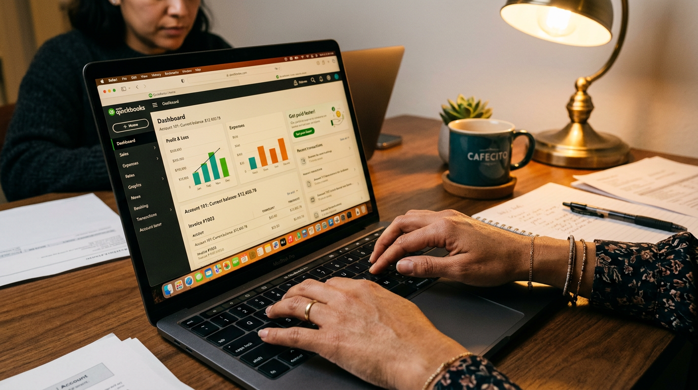 Virtual bookkeeper processing accounts payable in QuickBooks, managing vendor invoices and payment scheduling for a US business