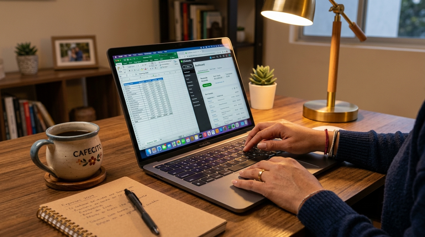 Virtual bookkeeper entering financial transactions in QuickBooks — daily bookkeeping workflow for US small business client