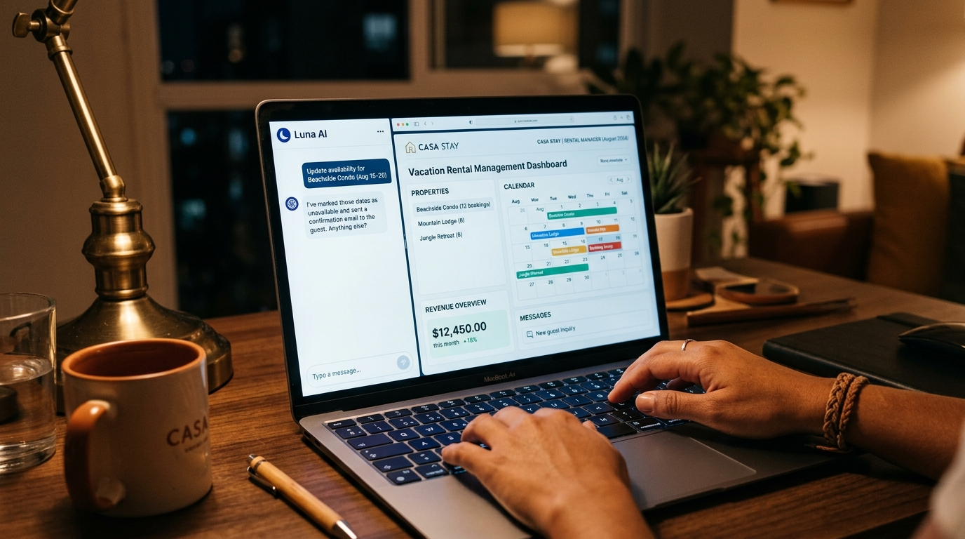 Vacation rental VA using an AI copilot alongside property management software to handle guest communications faster