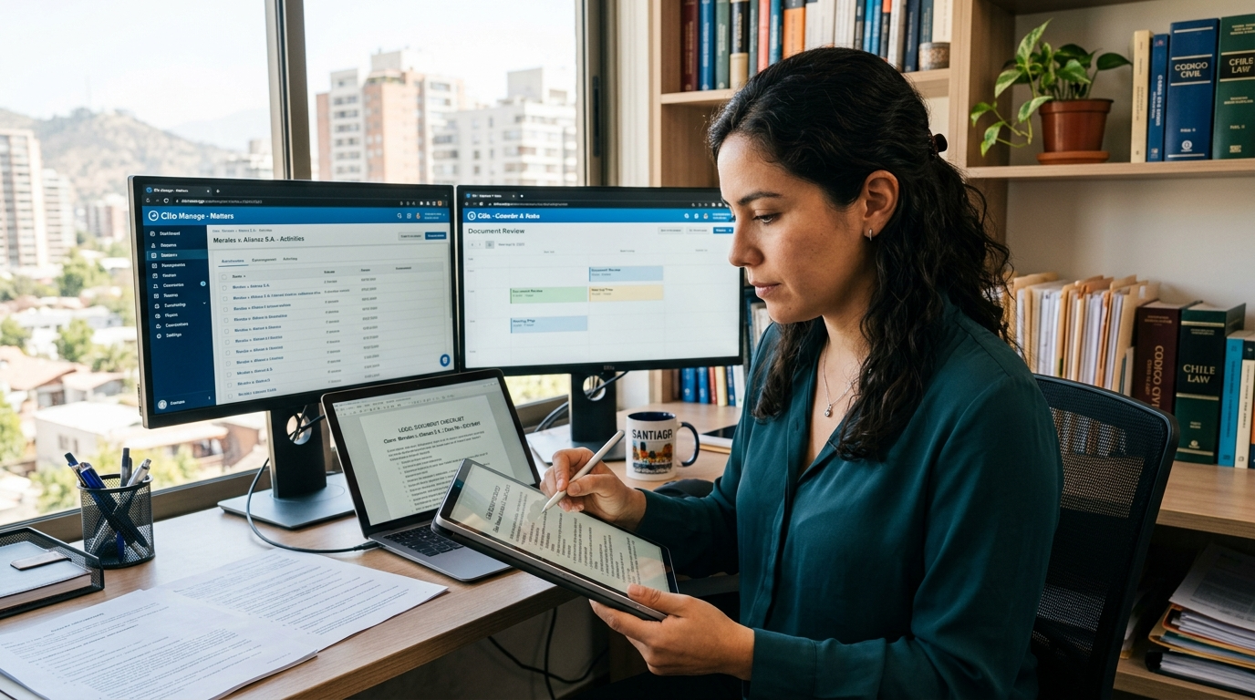 Nearshore litigation support specialist using AI-assisted workflow tools to prepare case documents in a virtual law firm environment