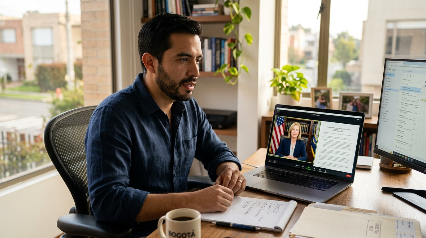 Nearshore virtual paralegal on a video call with a US family law attorney, reviewing case documents in real time