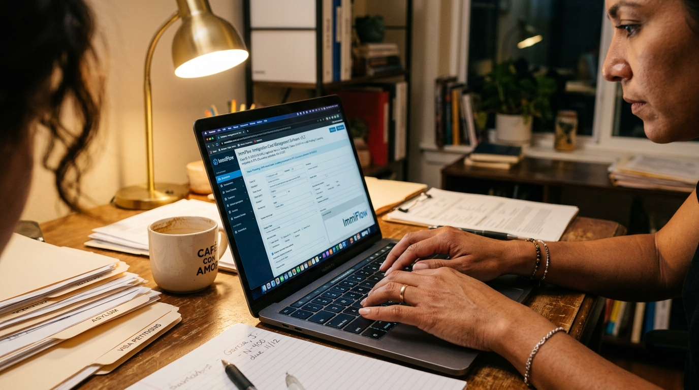 Virtual paralegal for immigration law firm entering USCIS case data into legal practice management software