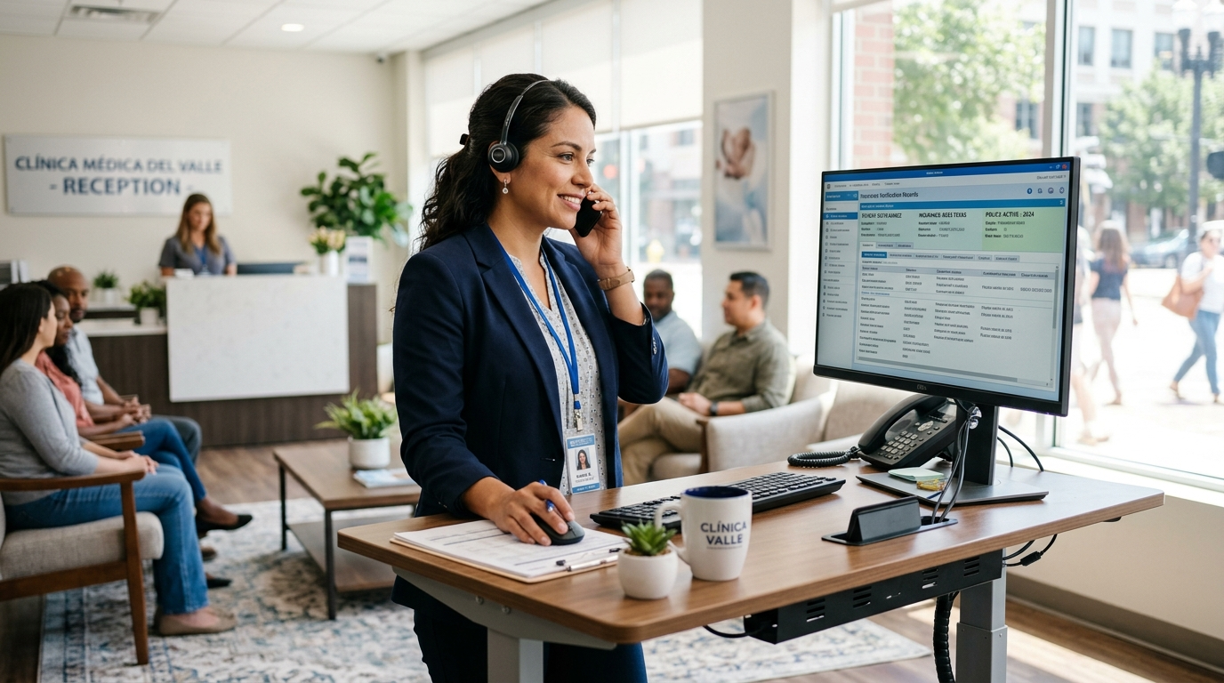 Virtual receptionist handling medical billing insurance verification tasks during US business hours, nearshore VA in Latin America