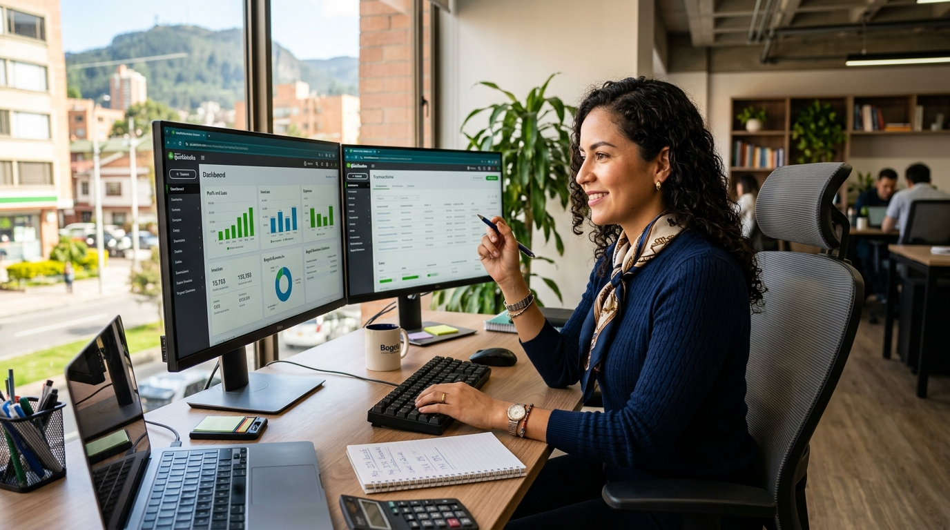Nearshore Latin American bookkeeper reviewing QuickBooks dashboard — bookkeeping services that compare to Pilot Accounting in 2026