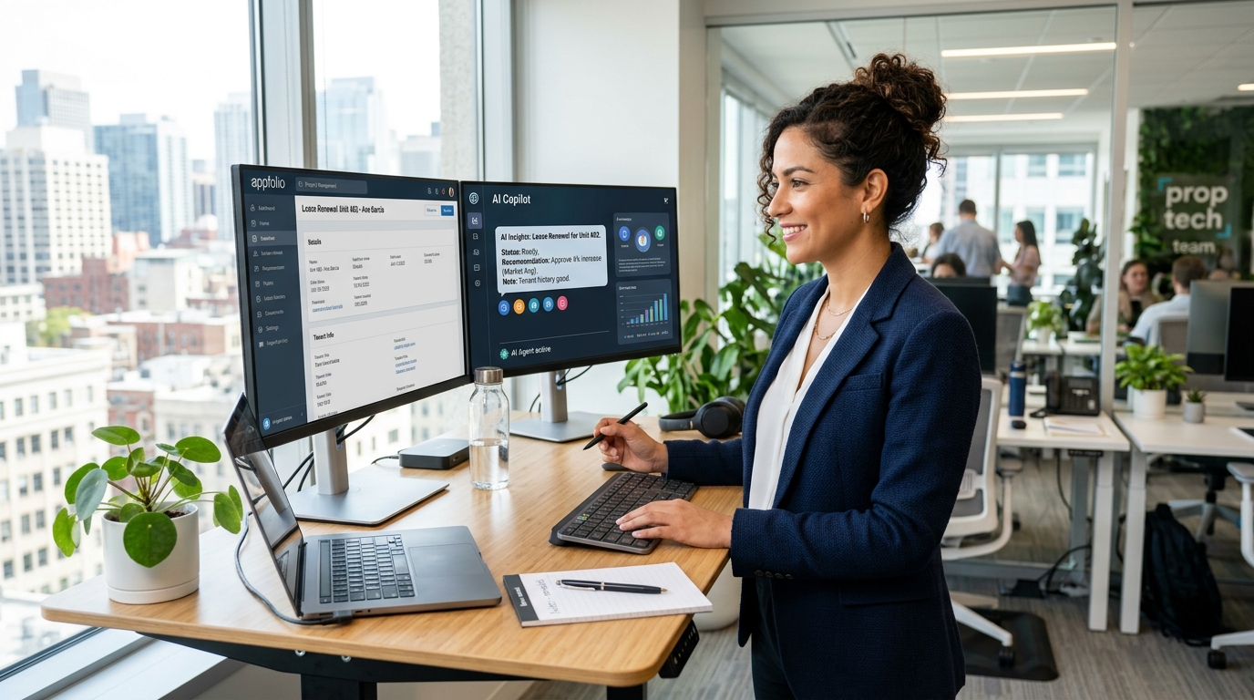 Nearshore property management VA using AI copilot alongside AppFolio to process lease renewals faster in 2026