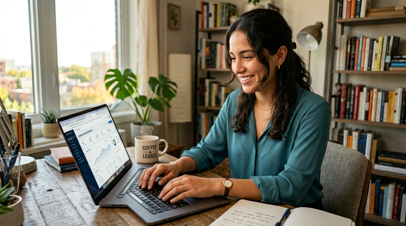 Nearshore property management VA managing leasing inquiries and showing coordination on laptop with rental listing platforms open
