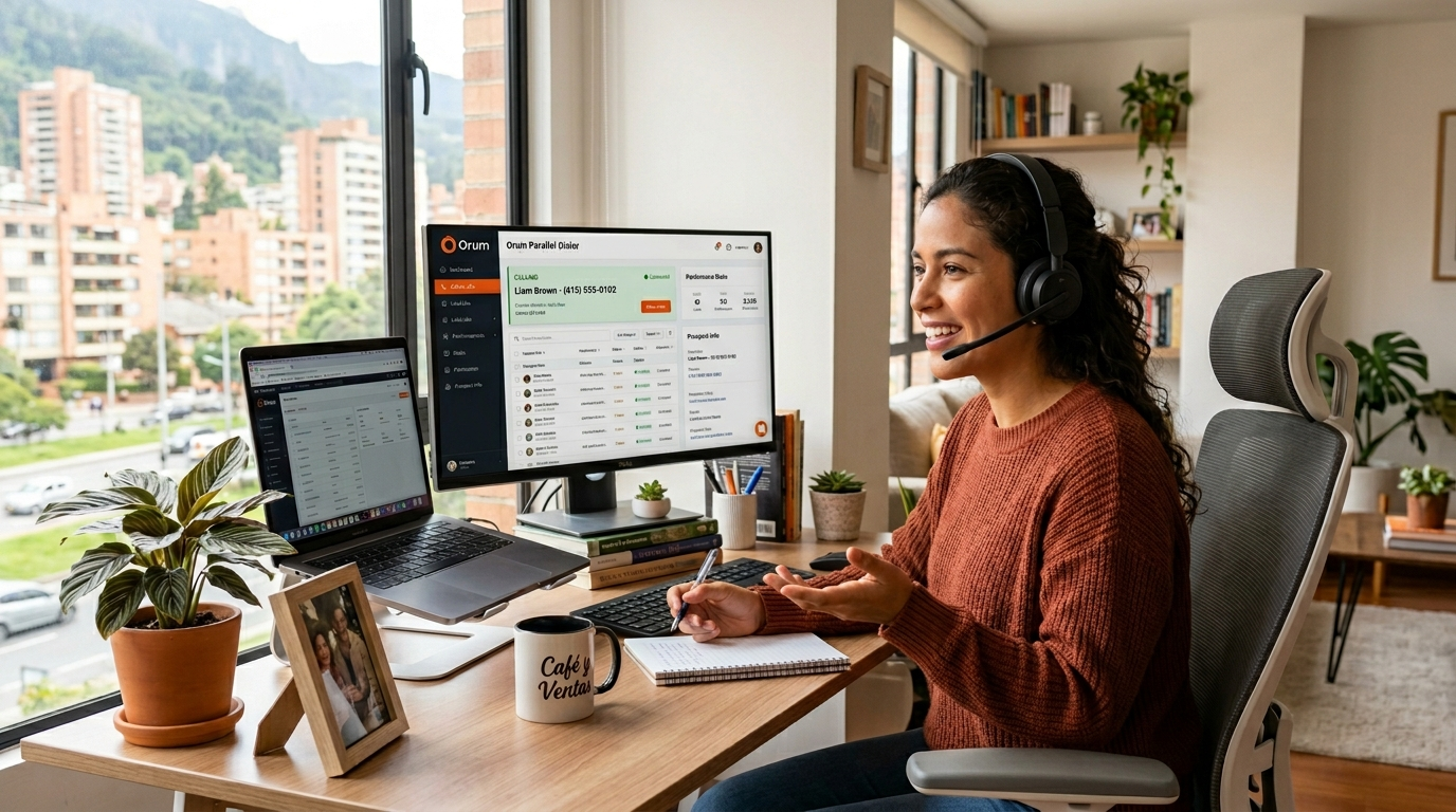 Nearshore outsourced SDR using Orum parallel dialer for high-volume B2B cold calling during US business hours
