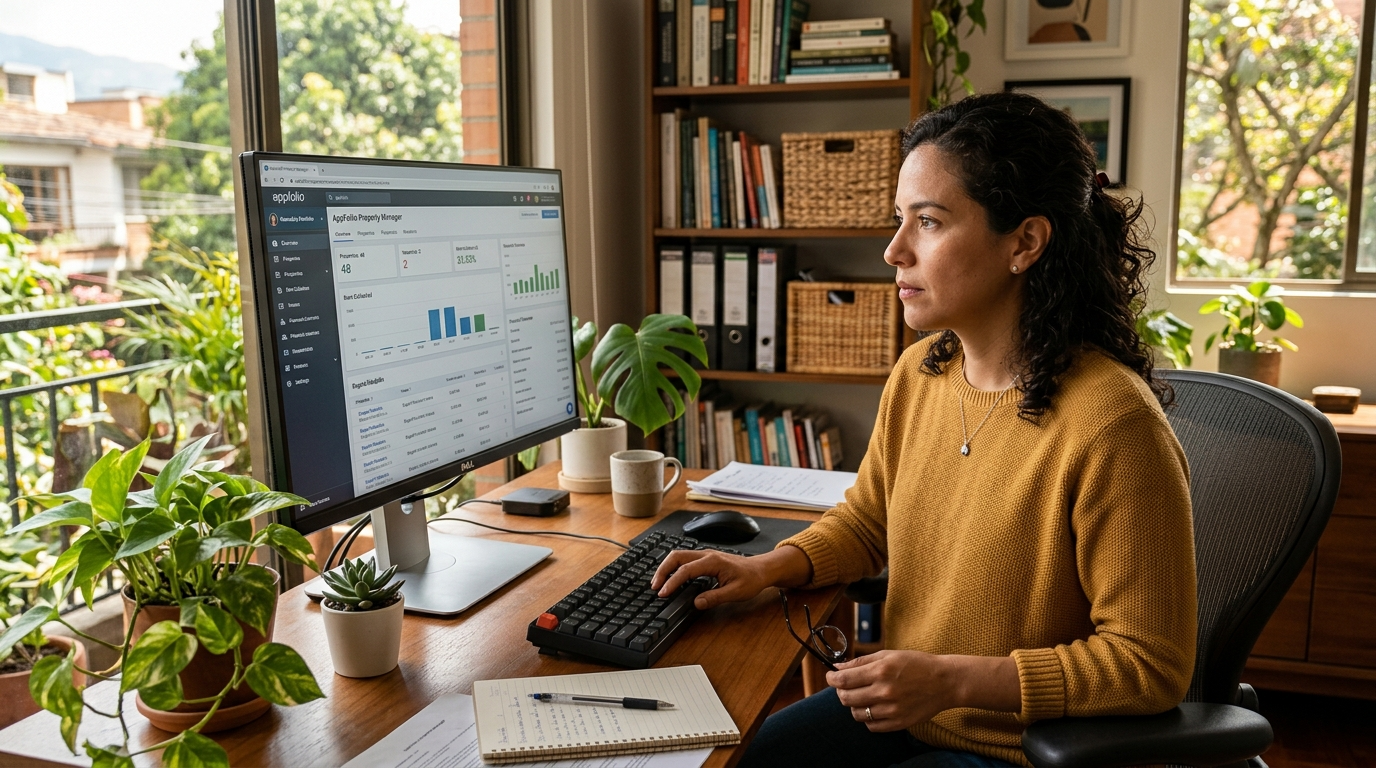 Nearshore virtual assistant reviewing property management software on day one of fast ramp-up staffing placement