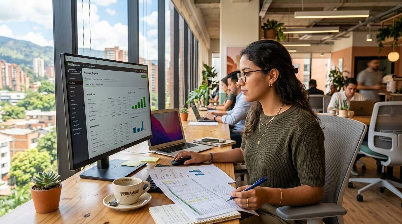 Nearshore virtual assistant in Latin America reviewing QuickBooks financial data for a US business client in 2026