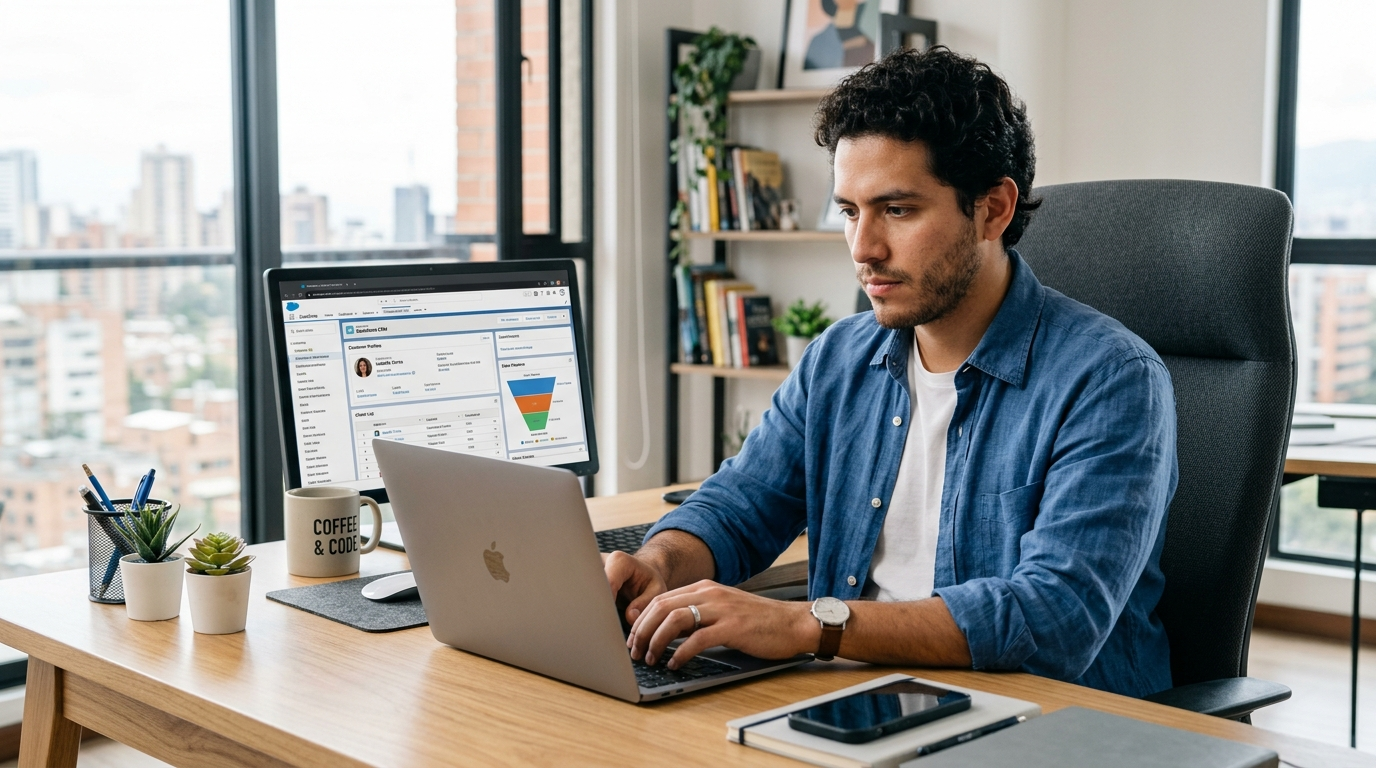 Nearshore SDR logging CRM activity in a Latin American home office — fixing outsourced SDR program failures